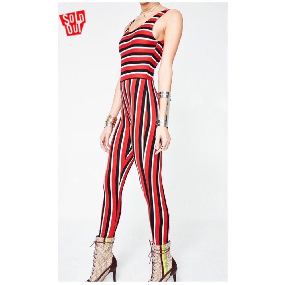 NWT SOLD OUT RED STRIPED JUMPSUIT SIZE L DOLLSKILL